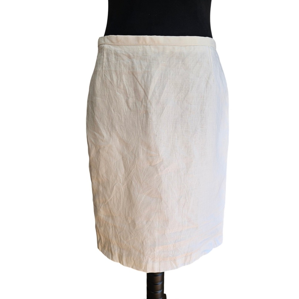 Yves Saint Laurent Variation Linen Pencil Skirt Womens 40 Cream Vintage YSL W28" - Picture 2 of 8